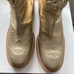 Chanel Gold Laced Corset Boots nwot
